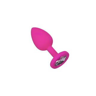 PLUG ANAL DE SILICONA FUCSIA CON JOYA TRANSPARENTE TALLA S