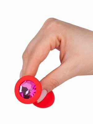 PLUG ANAL DE SILICONA ROJO CON JOYA FUCSIA TALLA S
