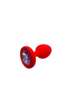 PLUG ANAL DE SILICONA ROJO CON JOYA LILA TALLA S