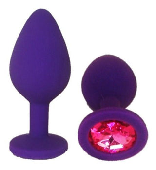 PLUG ANAL DE SILICONA MORADO CON JOYA ROSA TALLA S