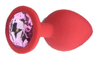PLUG ANAL DE SILICONA ROJO CON JOYA ROSA TALLA S