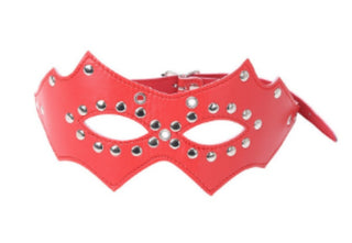 MASCARA O ANTIFAZ BONDAGE ECO-CUERO CON TACHAS BATGIRL COLOR ROJO
