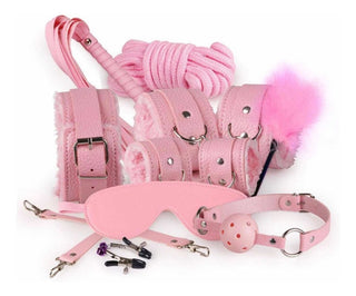 KIT BDSM ECOCUERO DE 9 PIEZAS ROSADO