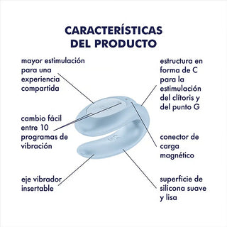 VIBRADOR PARA PAREJAS CON APP SATISFYER DOUBLE JOY CELESTE