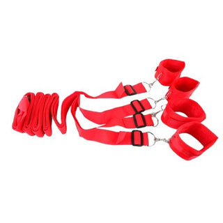 AMARRAS BONDAGE TOUCHME MANOS Y PIES PARA CAMA COLOR ROJO AJUSTABLE